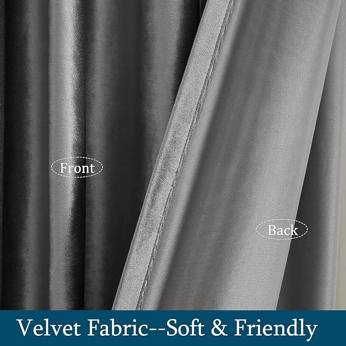 PRIMROSE Dark Grey Velvet Curtains 102 inch Long - Image 5