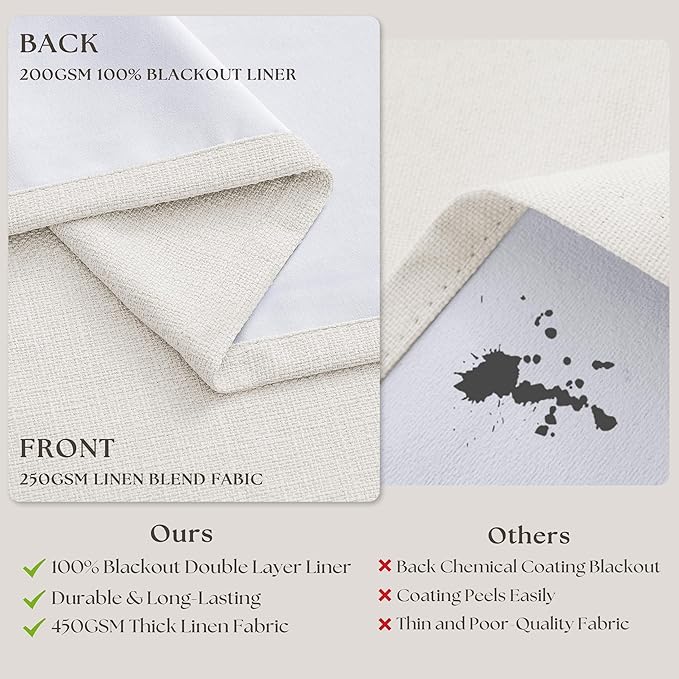 80 Inch Pinch Pleated Blackout Linen Bedroom Curtains Ivory White | Memory - Image 6