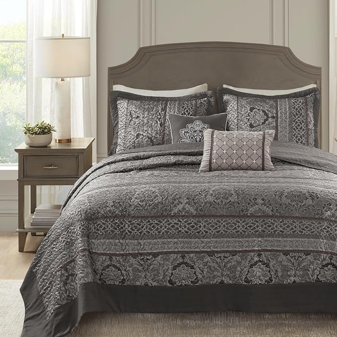Madison Park Queen Quilt Bedding Set, Traditional Jacquard Damask, Lightweight by MADISONPARK
