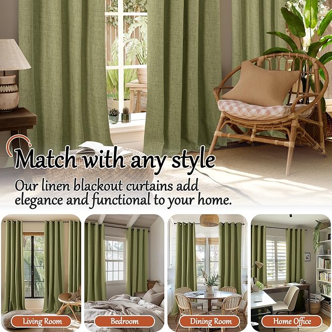 Olive Green Linen Blackout Curtains - Image 7