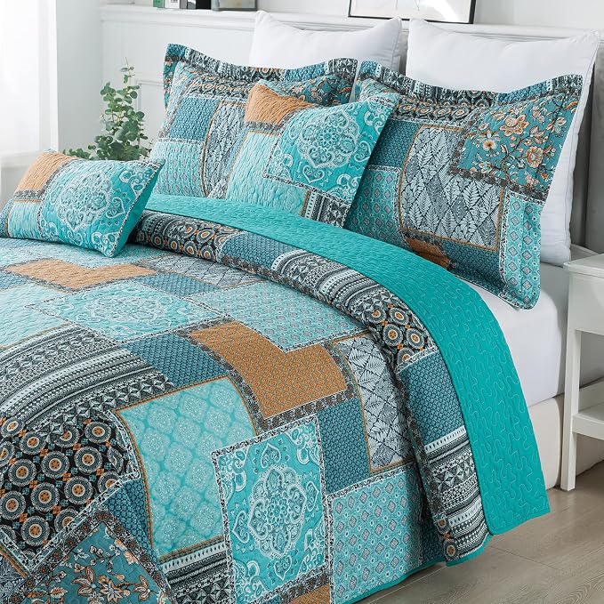 BEDIFANY Cotton Queen Size Quilt, Lightweight Bedspread Queen Size | Teal - Image 3