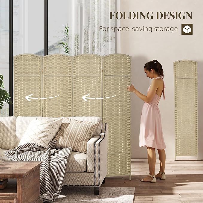 HOMCOM Room Divider 4 Panel Folding Privacy Screen 5.6' Tall Charcoal Gray | - Image 4
