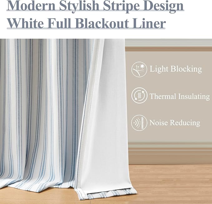 ZJDECOR Blue Striped Blackout Curtains 84 Inches Length, Back Tab Rod Pocket | - Image 3