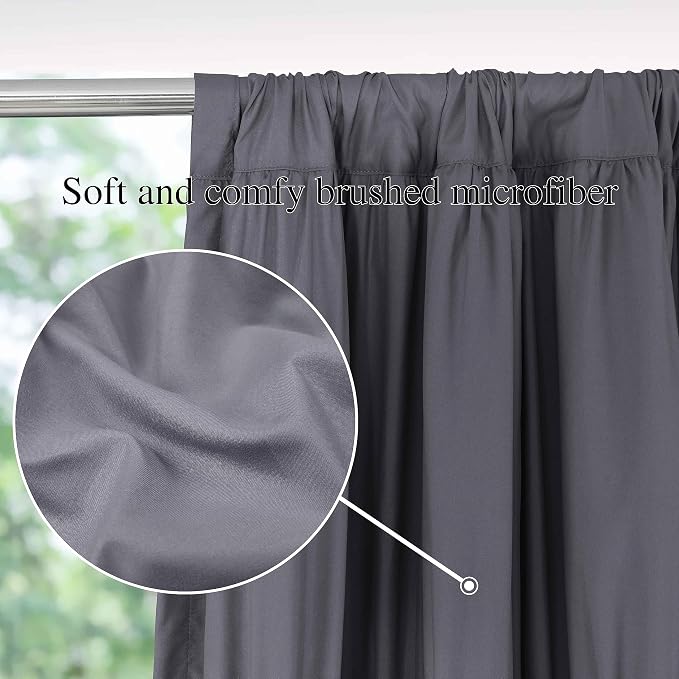 Blackout Window Curtains Gray, Rustic Rod Pocket Drapes - Image 2