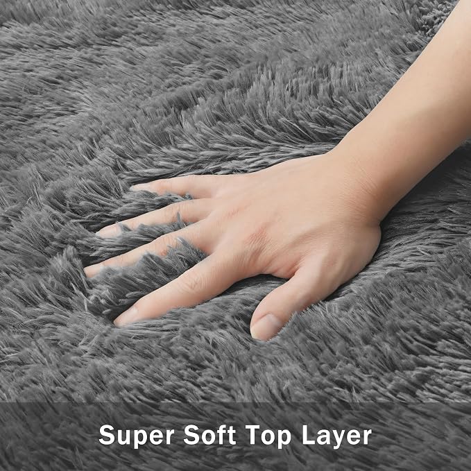 4x6 Area Rug for Living Room, Dark Gray Fluffy Shag Non-Slip Bedroom Rugs | - Image 7