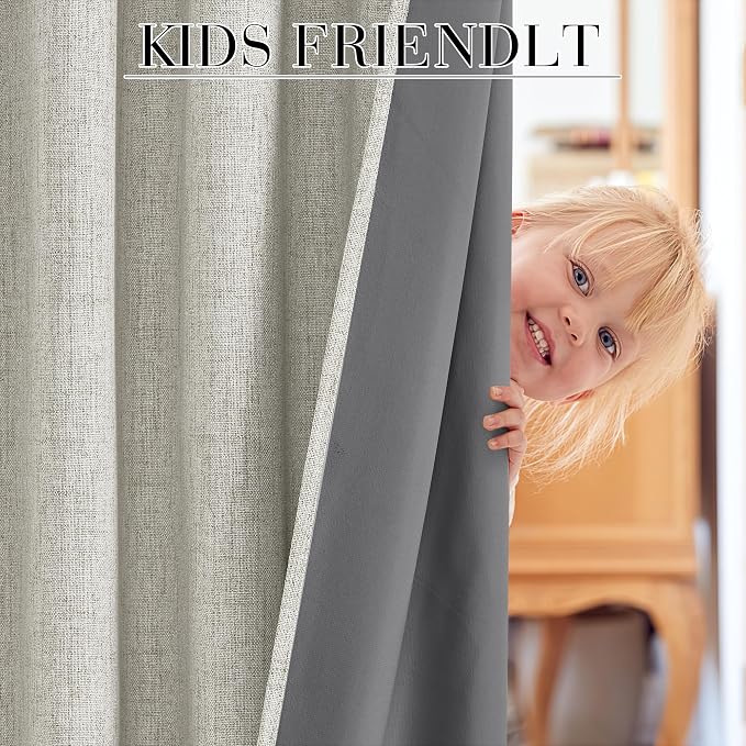 RYB HOME 100% Blackout Cream Curtains, Linen Texture Thermal Insulated Drapes - Image 7