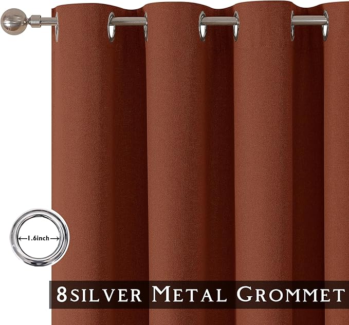 ChrisDowa 100% Blackout Terracotta Solid Curtains 54 Inches Long 2 Panels for Bedroom Living Room,Farmhouse Room Darkening Thermal Insulated Soundproof Grommet Top Window Treatment Drapes,52x54