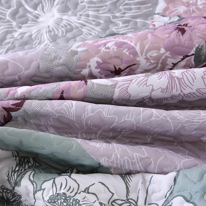 DURLENGEN Patchwork Quilt Set Queen Size 3Pcs, Floral - Image 8
