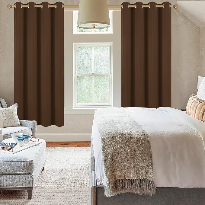 Diraysid Chocolate Brown Grommet Blackout Curtains - Image 4