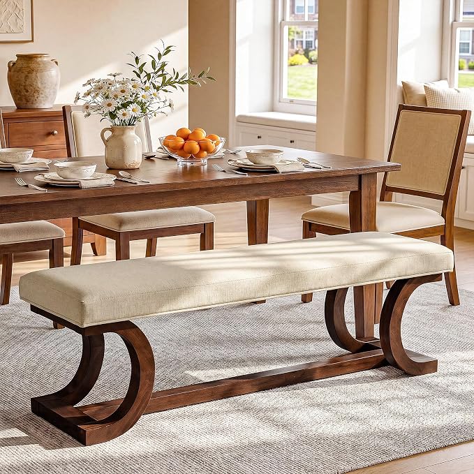 48-Inch Upholstered Bench, Solid Wood Entryway Bench - Image 6