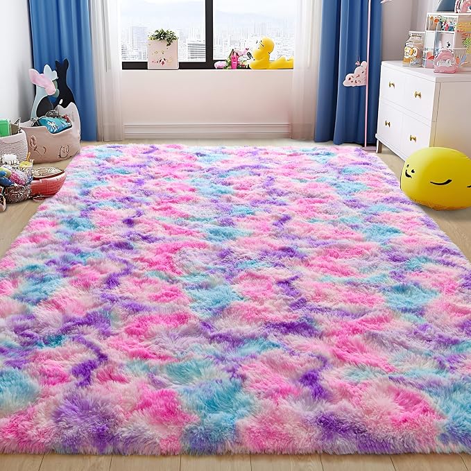 Soft Rainbow Rug for Girls Room, Cute Fluffy Girls Bedroom Rugs, 4x6 Feet - Image 2