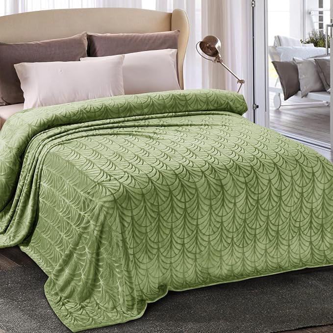 Whale Flotilla Soft Flannel Fleece King Size Bed Blanket, Olive Green | Cozy by WHALEFLOTILLA