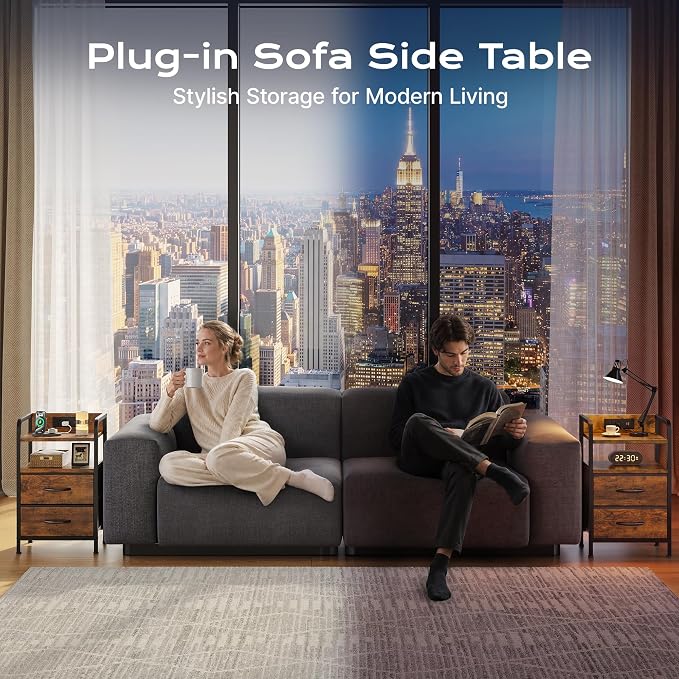 Huuger Nightstands Set of 2, Night Stand, Charging Station and USB-C Ports - Image 6