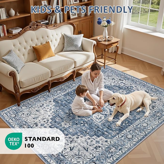 8x10 Area Rugs Living Room: Washable Vintage Rug - Image 8