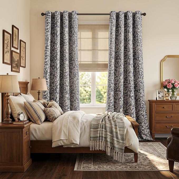 jinchan Blue Floral Blackout Curtians 96 Inch Vintage Grommet 2 Panels | Room - Image 6