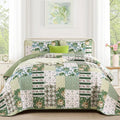 Anibedding Patchwork Quilt Set King Size, Sage Green Floral Plaid Bedspread | 3 by Anibedding