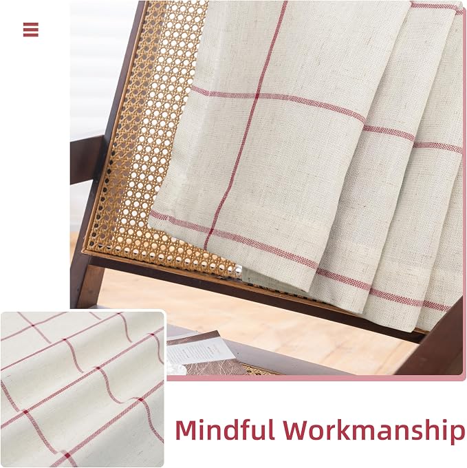 DriftAway 100% Blackout Plaid Linen Curtains 102 Inches Long 2 Panels Red | - Image 7