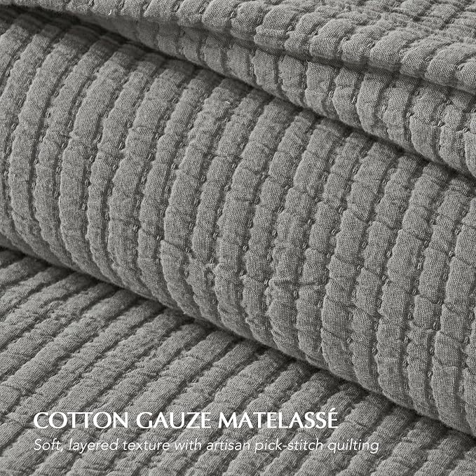 EVERGRACEHOME Cotton Gauze Matelassé Coverlet, Queen Size, Fog Gray | Ultra - Image 4
