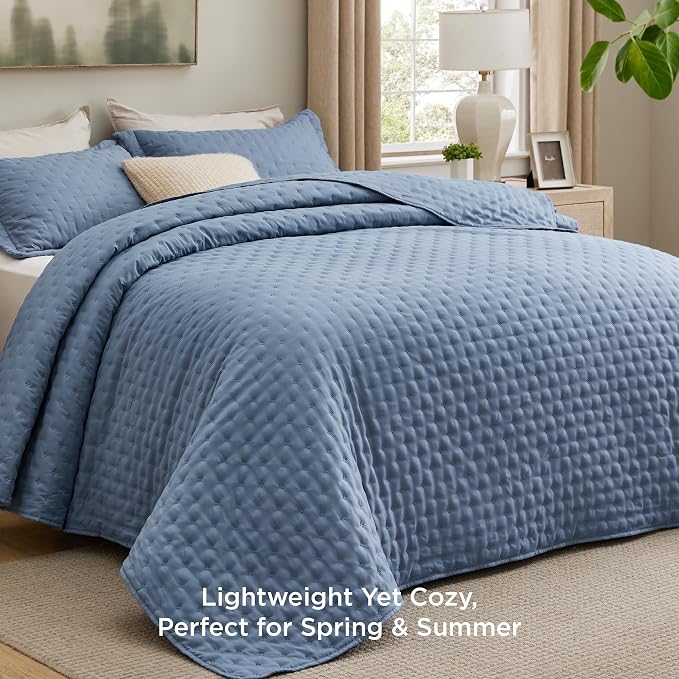 Bedsure Quilts Queen Size Bedspread, Thin Comforter, Mineral Blue Coverlet | - Image 2