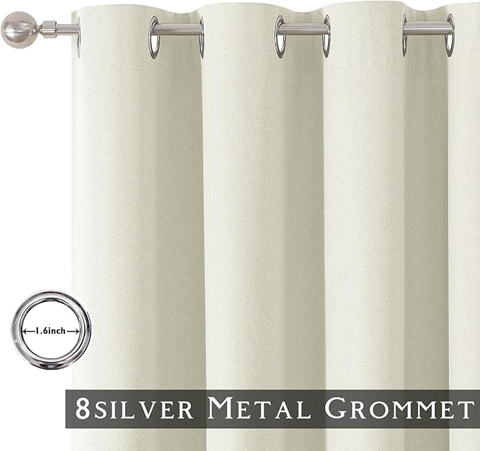 ChrisDowa 100% Blackout Iovry Solid Curtains 84 Inches Long 2 Panels for Bedroom Living Room,Farmhouse Room Darkening Thermal Insulated Soundproof Grommet Top Window Treatment Drapes,52x84