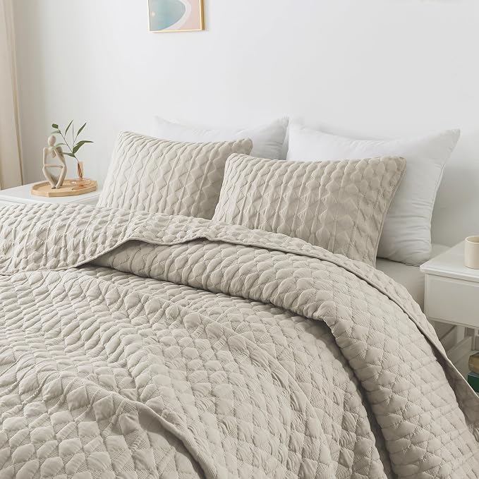WDCOZY Light Beige Oversized California Cal King Size Quilt Bedding Set by WDCOZY