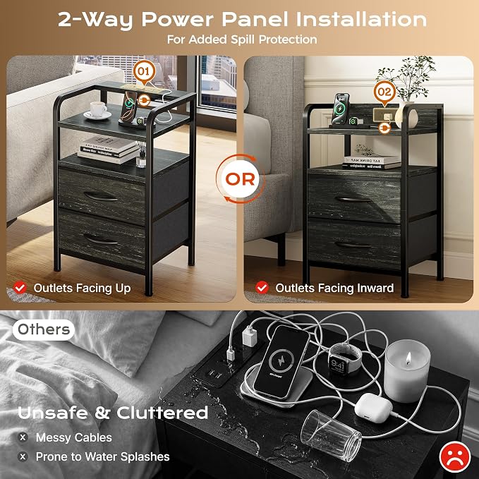 Huuger Nightstands Set of 2, Night Stand, Charging Station, USB-C Ports | 2 - Image 5