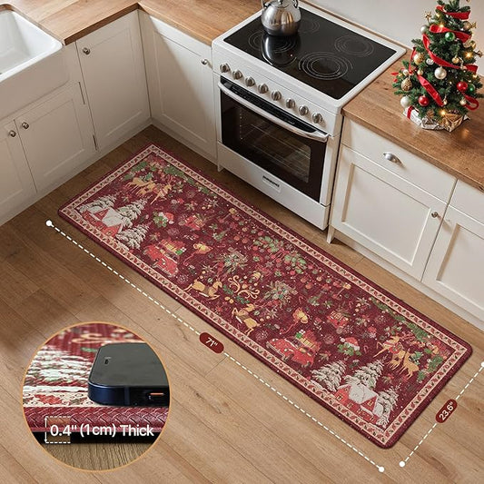 GENIMO Christmas Decorations - Kitchen Mats for Floor, Christmas Kitchen Rugs, Cushioned Anti Fatigue Mat for Home Decor, Waterproof Non Slip Standing Mat for Laundry, 23.6"x71", Red