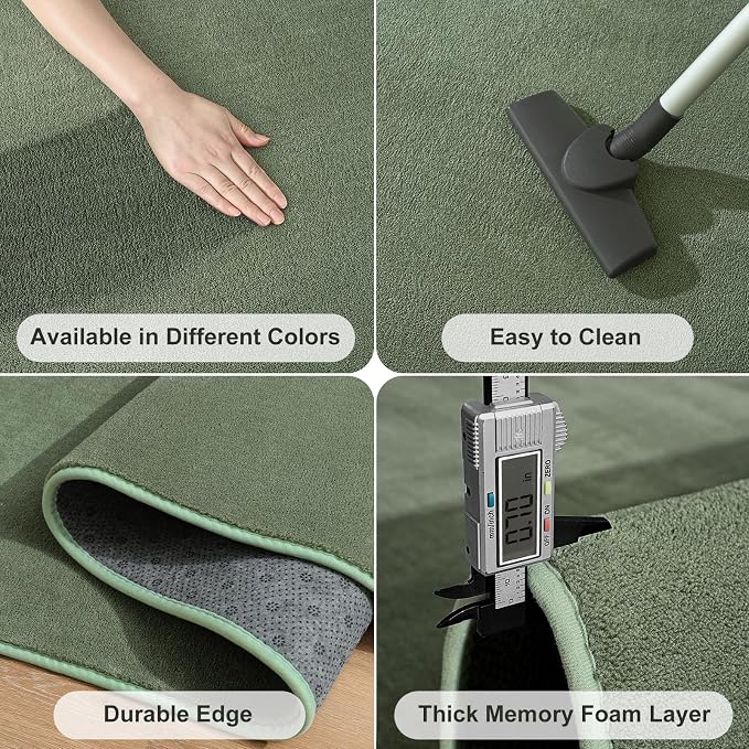 4x4 Square Area Rugs for Bedroom Living Room, Sage Green Fluffy Rug | Thickened - Image 5