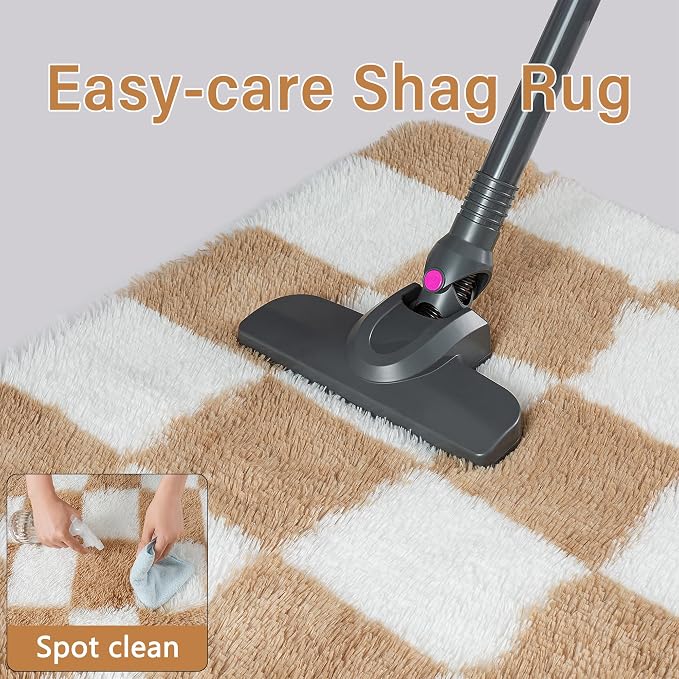 Brown Area Rug 4x6 for Kids Room Soft Checkered Shag Carpet | Machine Washable - Image 7