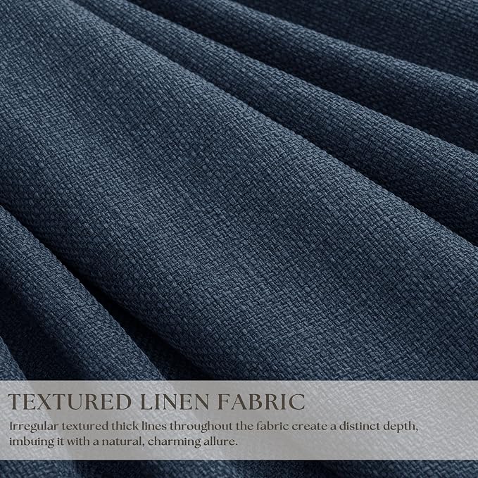 100% Black Out Pinch Pleated Linen Boho Curtains Navy Blue 80 Inch Length | - Image 2