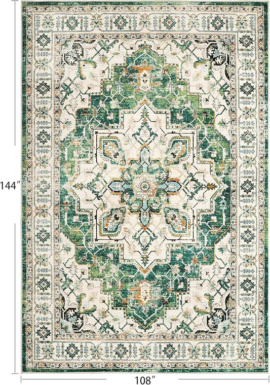 zesthome 9x12 Area Rugs,Stain Resistant Washable Rug,Ultra-Thin Rugs for Living Room,Bedroom,Non-Slip Backing Home Decor Large Area Rug (Green,9'x12')