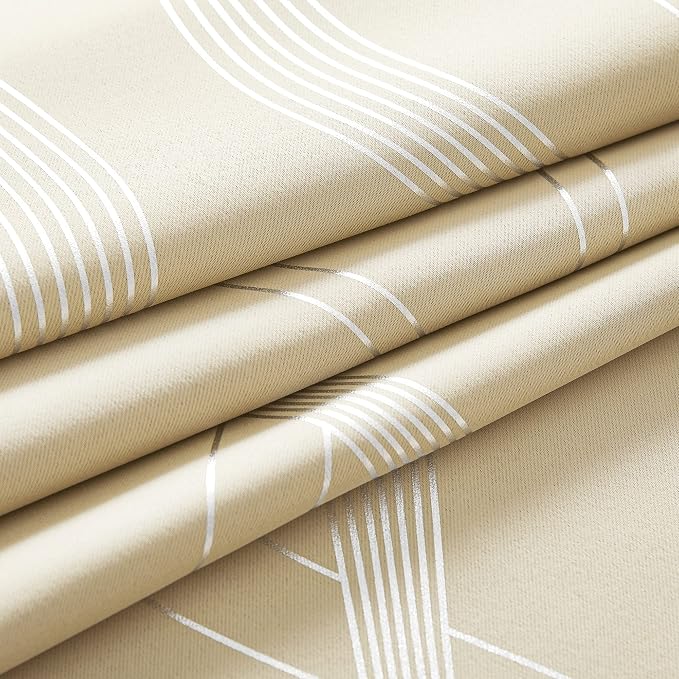NICETOWN Wave Line Foil Print Curtains 52 x 84 Inch, Biscotti Beige | - Image 5