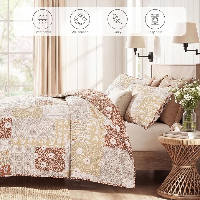 Twin/Twin XL Quilt Set-2 Pieces Soft Bedding Floral Patchwork Coverlet | All - Image 4