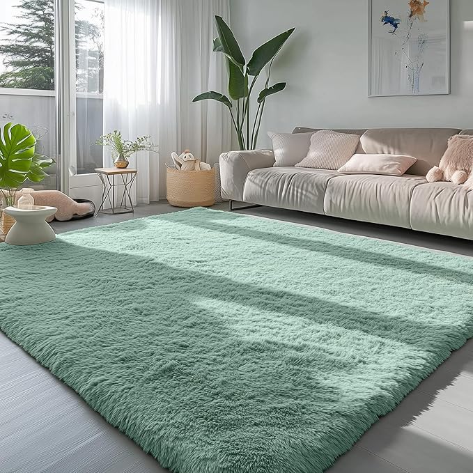 Sage Green Rugs for Living Room, 5x7 Ft Shaggy Rug Plush Fuzzy Carpet for - Image 2