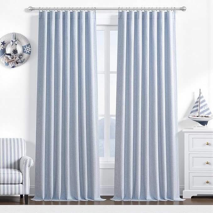 Dusty Blue Blackout Nursery Curtains 108 Inch Tall Length by QJMYDECO
