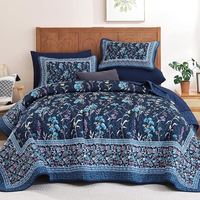 WONGS BEDDING Floral Quilts Set Queen, Microfiber Lightweight Farmhouse Bed - Image 8