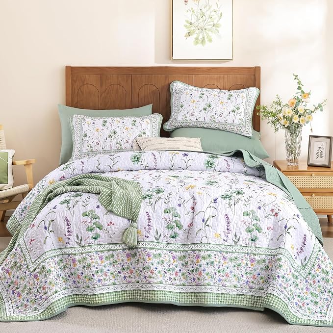 WONGS BEDDING Floral Quilt Set King, Microfiber Lightweight Farmhouse Bed Cover - Image 8