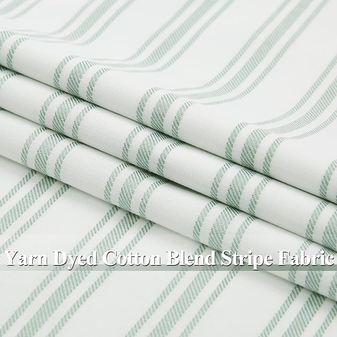 ZJDECOR Short Cotton Blend Green White Striped Blackout Curtains 63 Inch | - Image 5