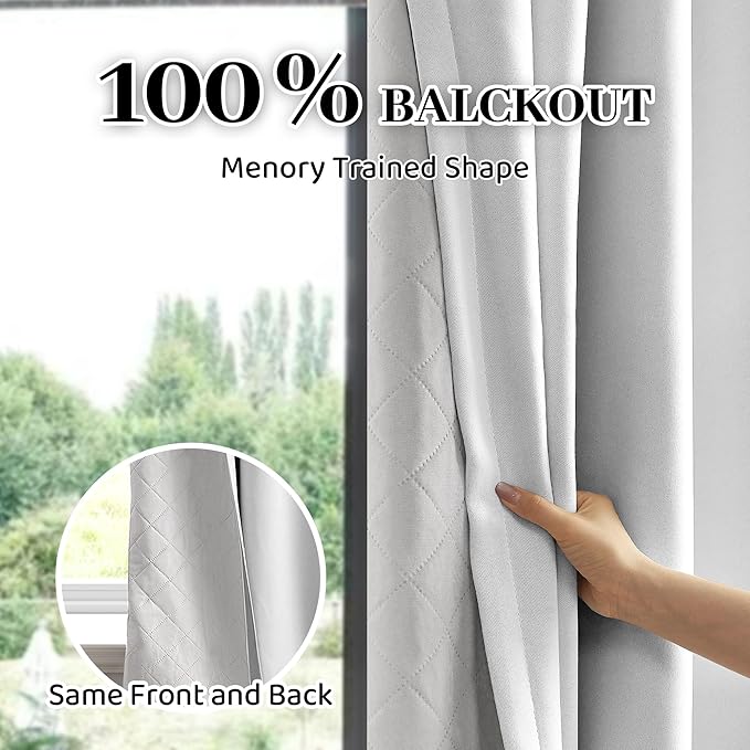 Soundproof 100% Blackout Curtains 80 inches, 3 Layers Thermal Insulated Back Tab Drapes for Door Window Nursery Divider Living Room, with Pin Hooks Grayish White 50x80 Inch 1 Panel