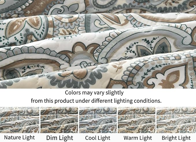 Grand Linen 3 Piece Oversized Lightweight All-Season Paisley Design Quilt Set - Image 5