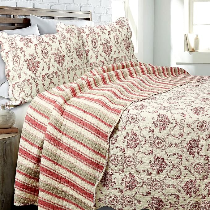 Cozy Line Home Fashions French Medallion Beige Burgundy Red Rose Flower Pattern by CozyLineHomeFashions