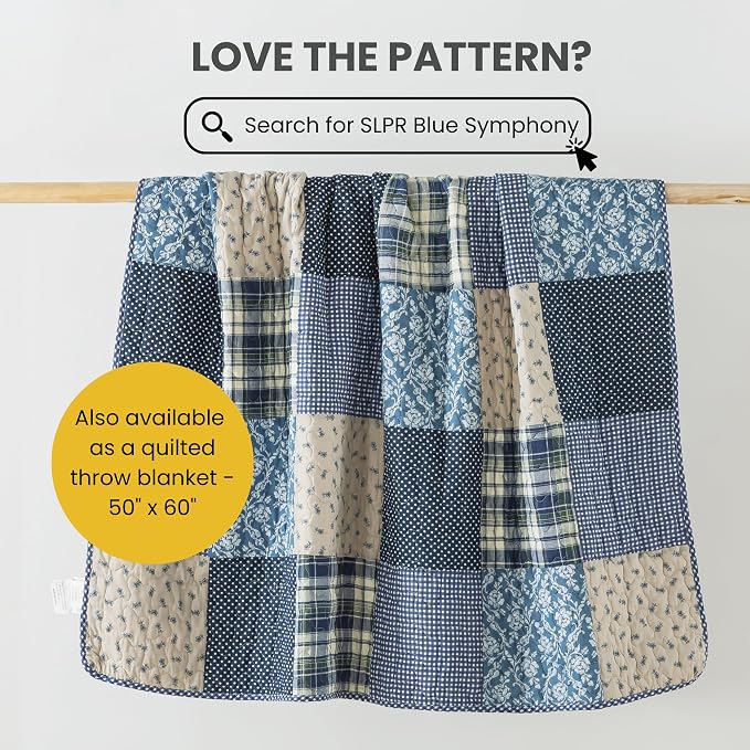 SLPR - Blue Symphony Cotton Quilt Set, Patchwork Bedding, King - Image 8