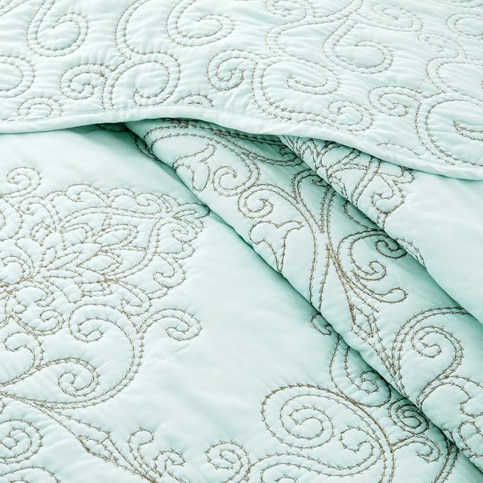 Home Soft Things Damask 4 Piece Bedspread Set, Scalloped Edge Reversible - Image 5