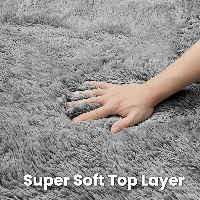 Light Gray Round Fluffy Rug 6ft Plush Fuzzy Shaggy Carpet | Soft Rugs - Image 6