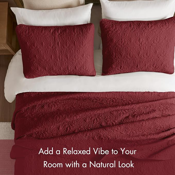 Madison Park Queen Quilt Bedding Set, Cottage-Inspired Damask, Classic Stitch - Image 5
