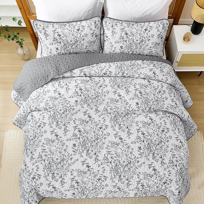 WONGS BEDDING Botanical Quilt King Size, 3 Pieces Bedspread Set, Microfiber - Image 4