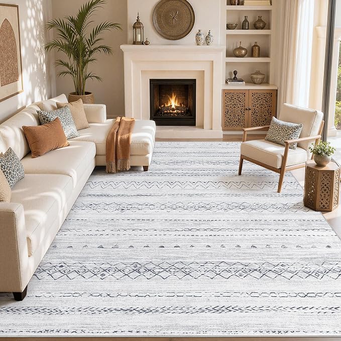 cotiled Boho 7x9 Area Rug for Living Room: Large Moroccan Washable Rug | Stain - Image 8