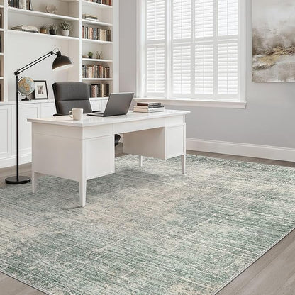 10x14 Area Rugs Living Room: Washable Large Neutral Green Rug Abstract Soft Modern Stain Resistant Indoor Floor Non-Slip Carpet for Bedroom Nursery Kids Office Playroom Dining Room Under Table Home