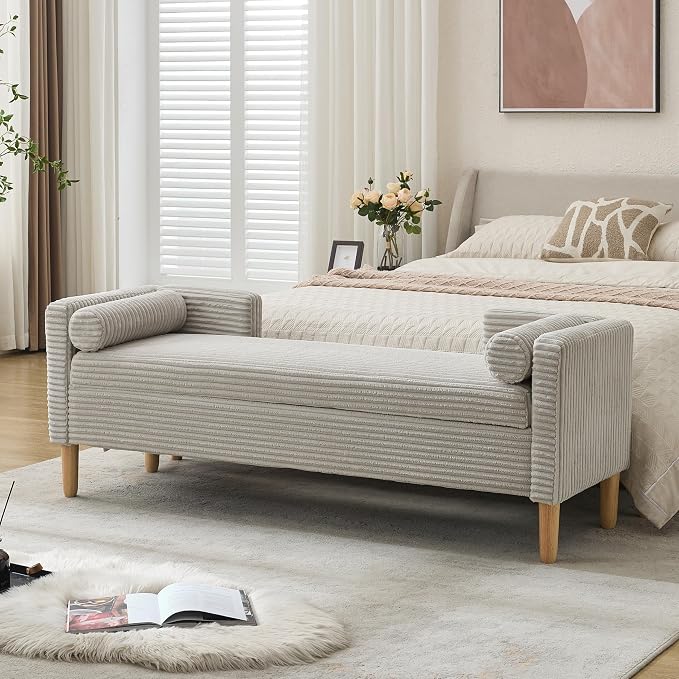 Aoiy & Wifon 65.35" W End of Bed Bench King Size, Upholstered Large Storage by AoiyWifon