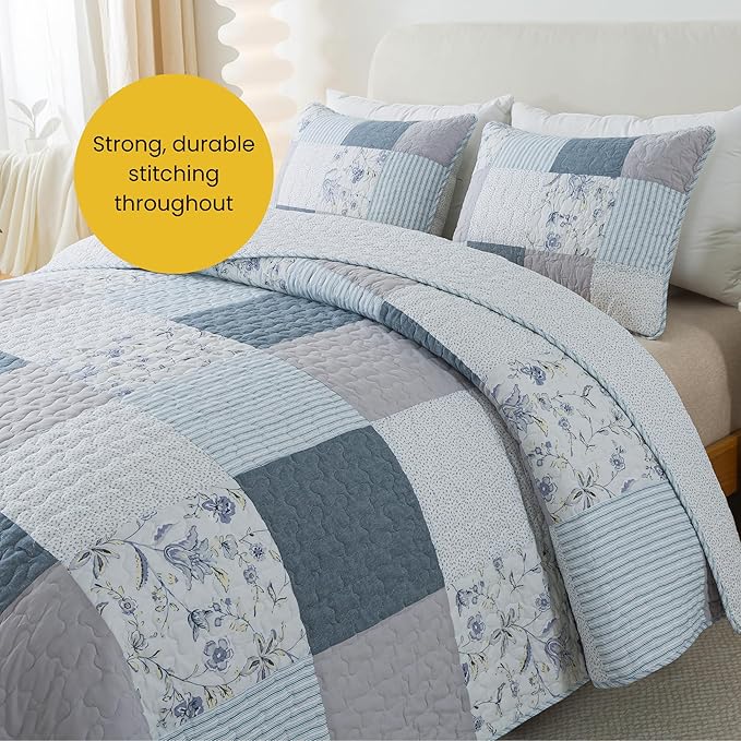 SLPR - Coastal Dream Cotton Quilt Set, Patchwork Bedding, Queen and 2 Shams | - Image 4